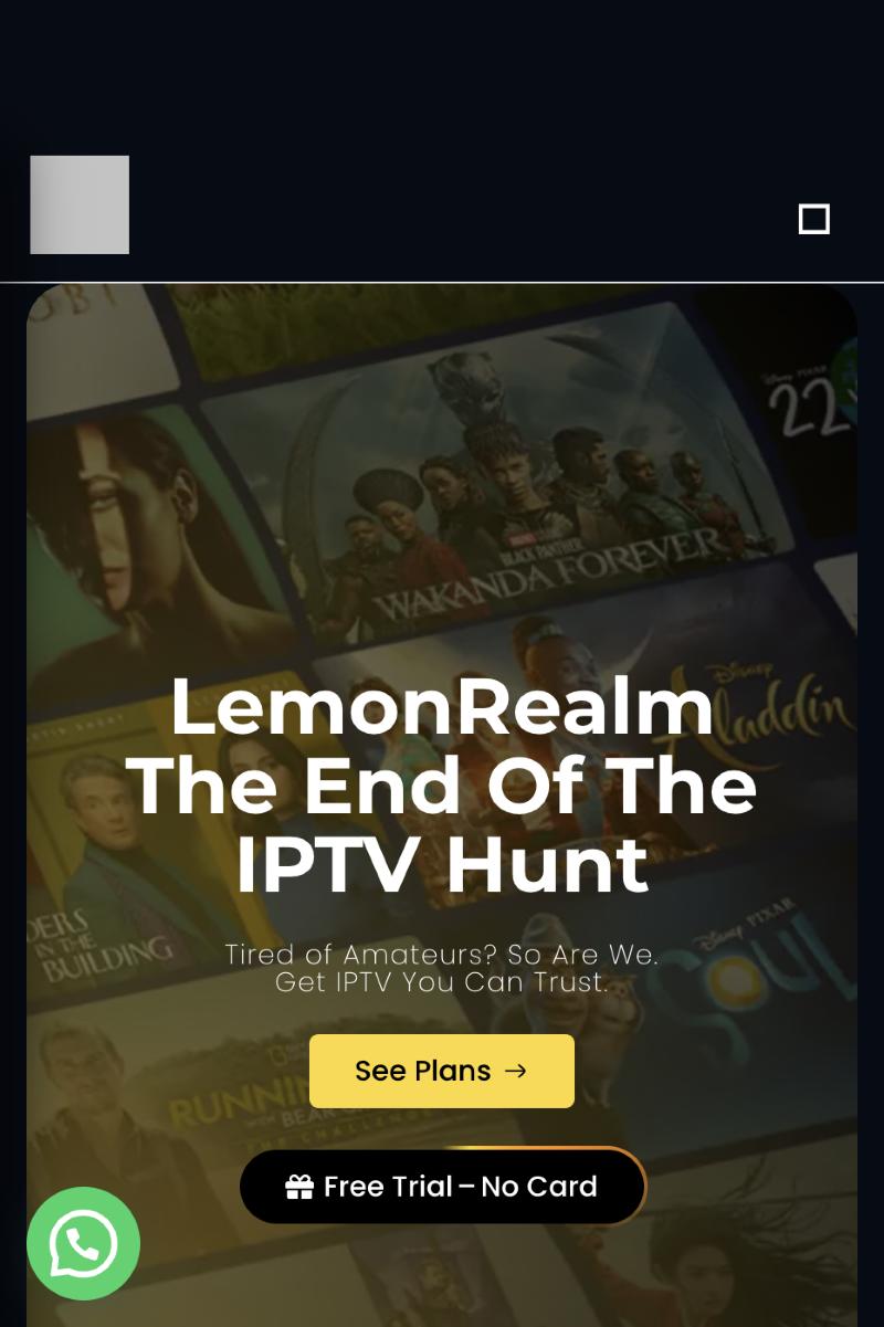 Lemon Realm homepage showing the free trial and see plans buttons, October 2026