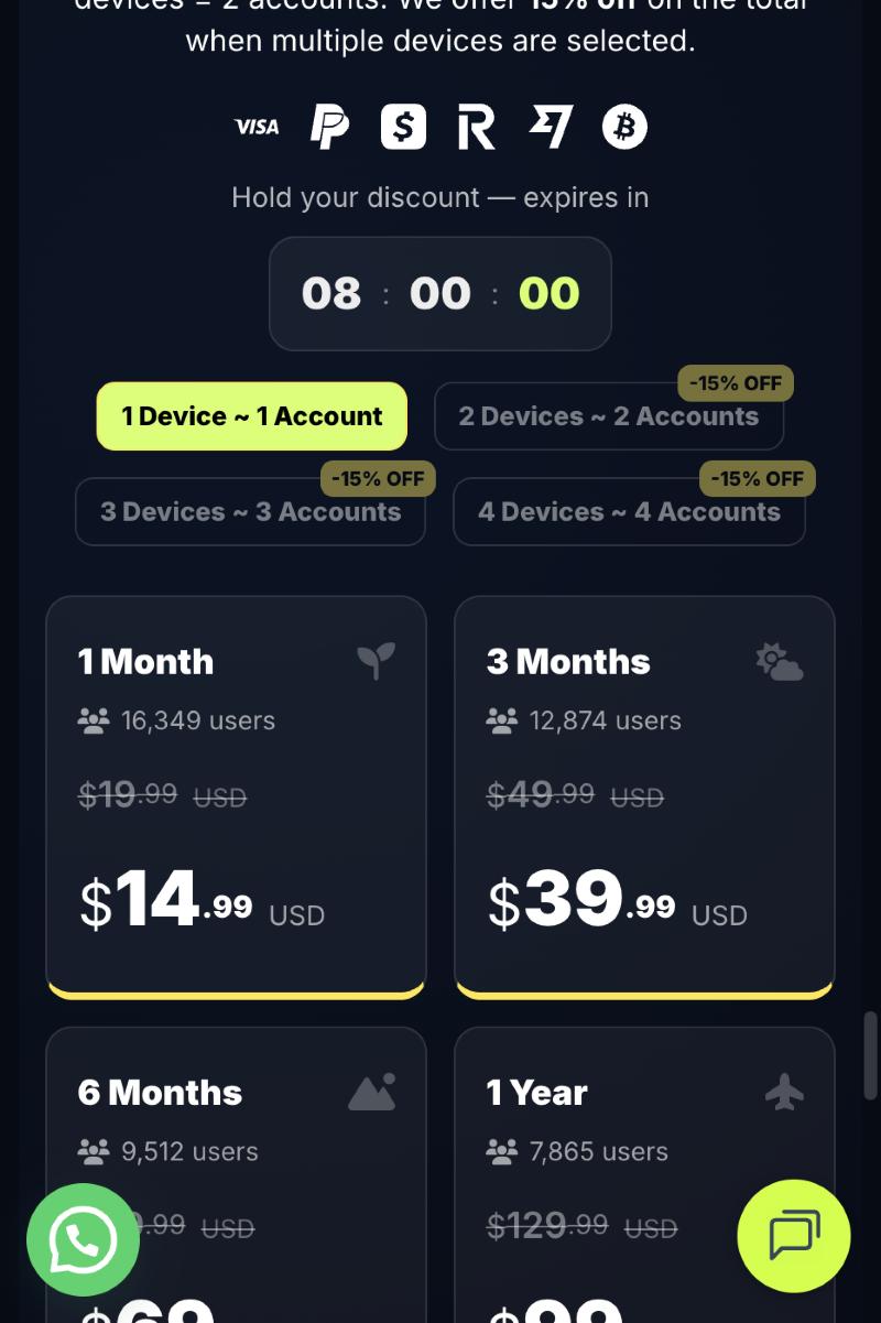 Lemon Realm pricing page showing 1 month at $14.99 and 3 months at $39.99, October 2026